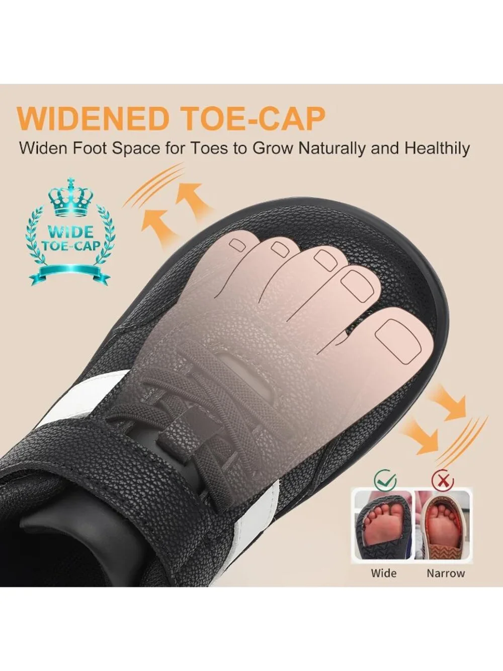 Toddler Black Faux Leather Boys Girls Wide Toe Zero Drop Barefoot Shoes Sneakers